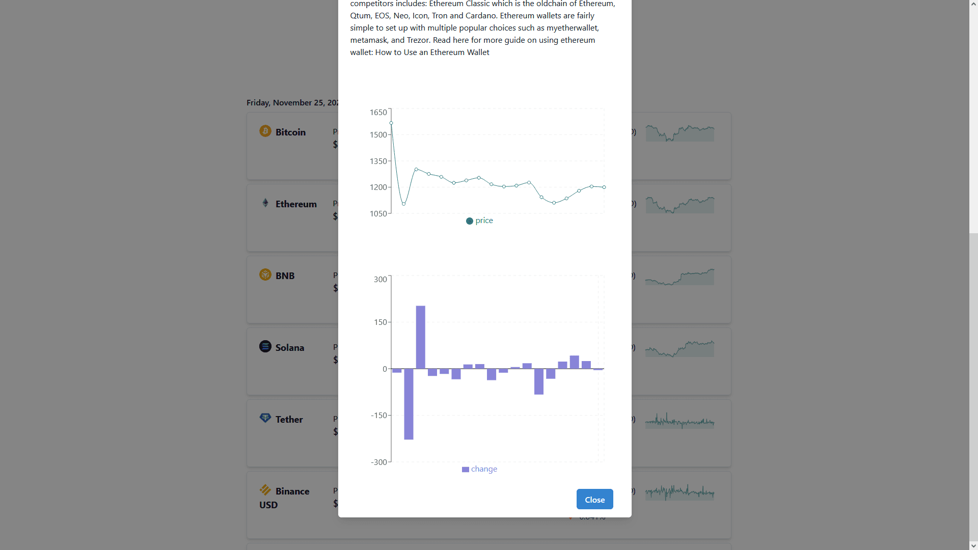 A crypto dashboard that tracks the top 10 cryptocurrencies by market share.