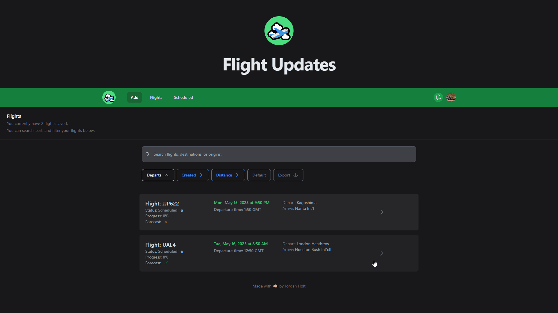 List tracked flights