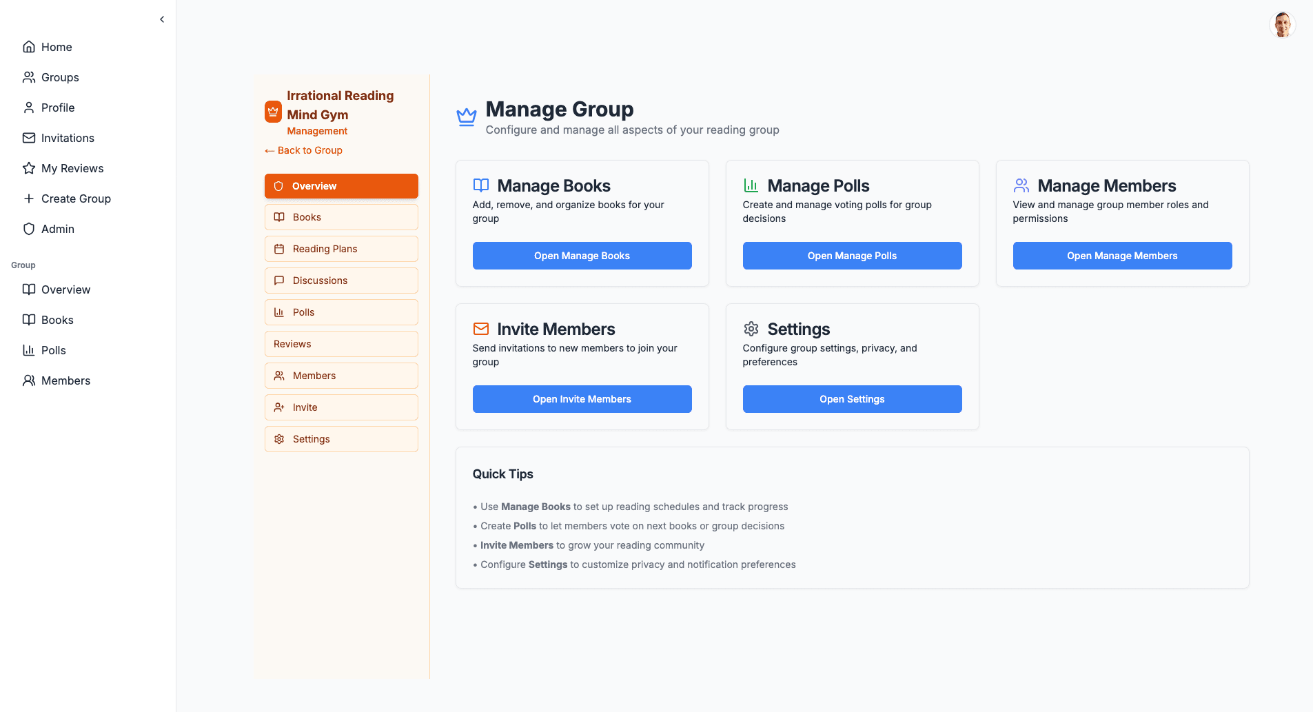 Group management page