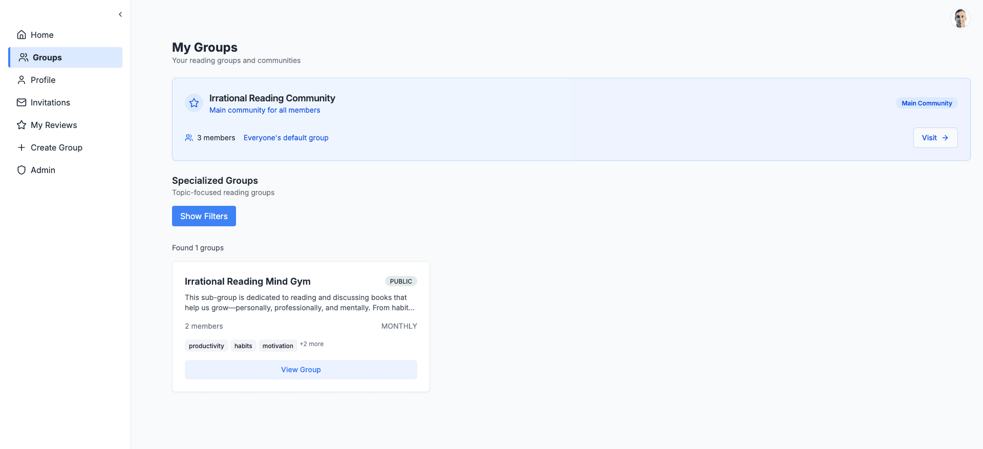 My Groups page